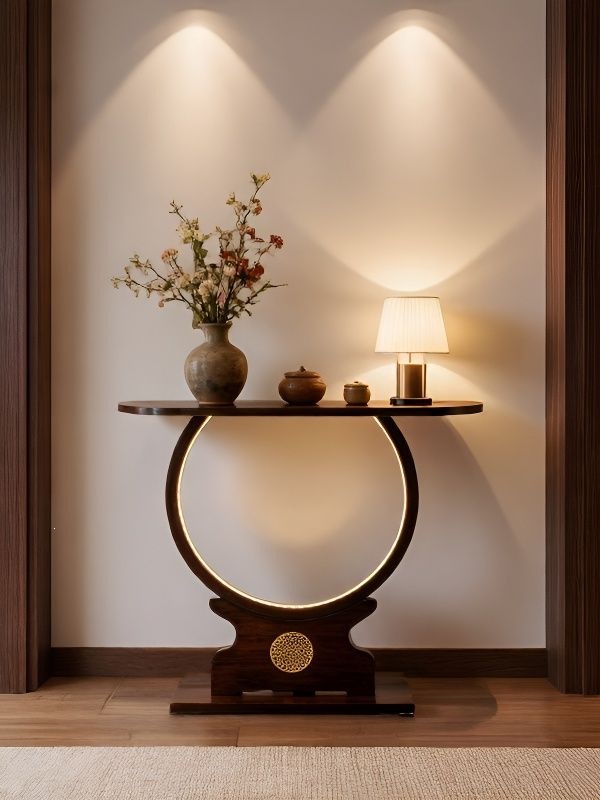 New Chinese-style entrance table with sensor light, hallway console table, narrow wall-mounted decorative table, display table, storage shelf