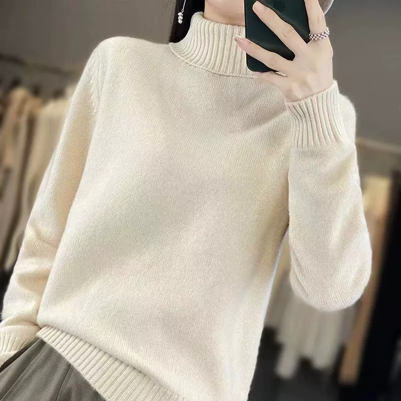Осенний и зимний новый высокий воротник корейский трикотаж женский толстый ленивый стиль моды дикий высокий воротник нижний свитер женский