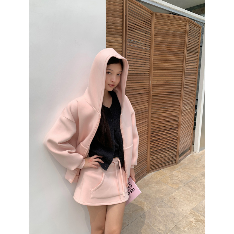 周淼ZHOUMIAO 【UrbanCore】高克重连帽卫衣 含安全裤半裙套装女|undefined