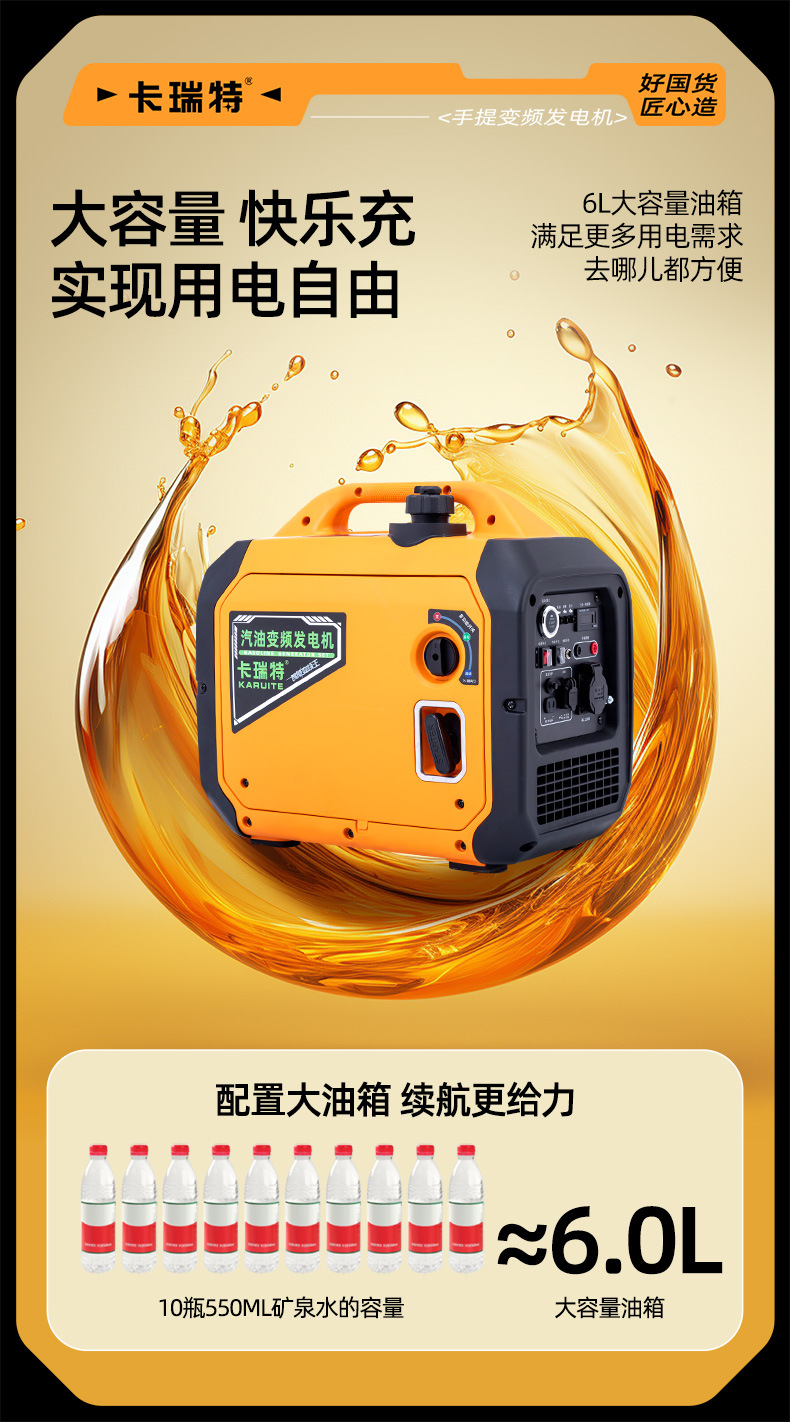 Carett 3Kw Small Gasoline Generator 220V Household Variable Frequency Mini Stall Outdoor Camping Portable