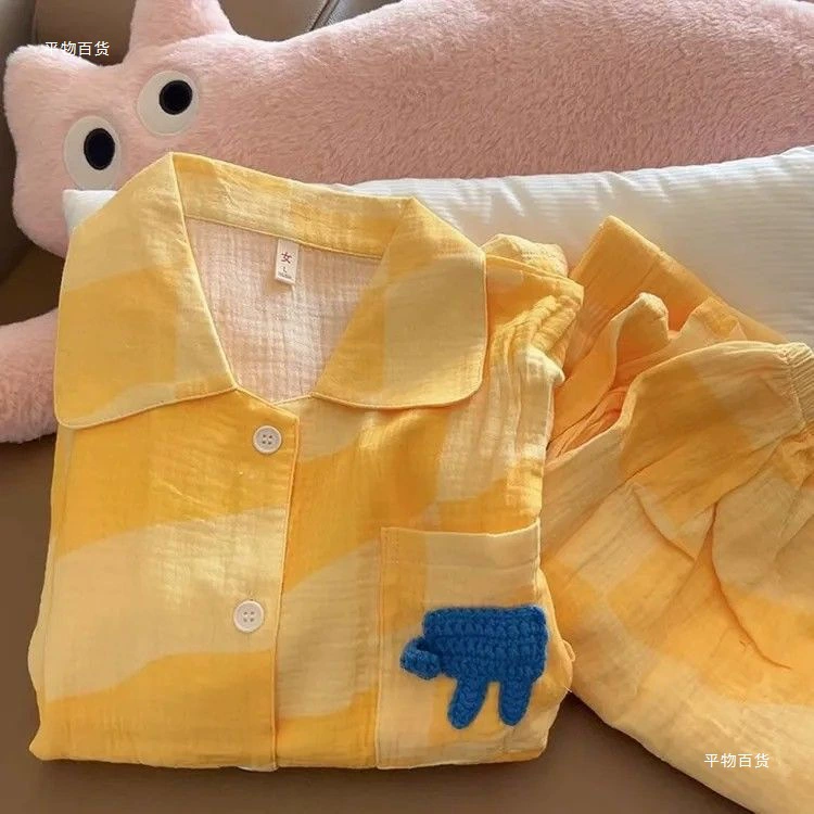 Хлопковые пижамы Sweet Cloud для женщин, весенний, осенний и летний брючный костюм с длинными рукавами, мультяшная девушка, милая верхняя одежда, прочная для домашнего использования.