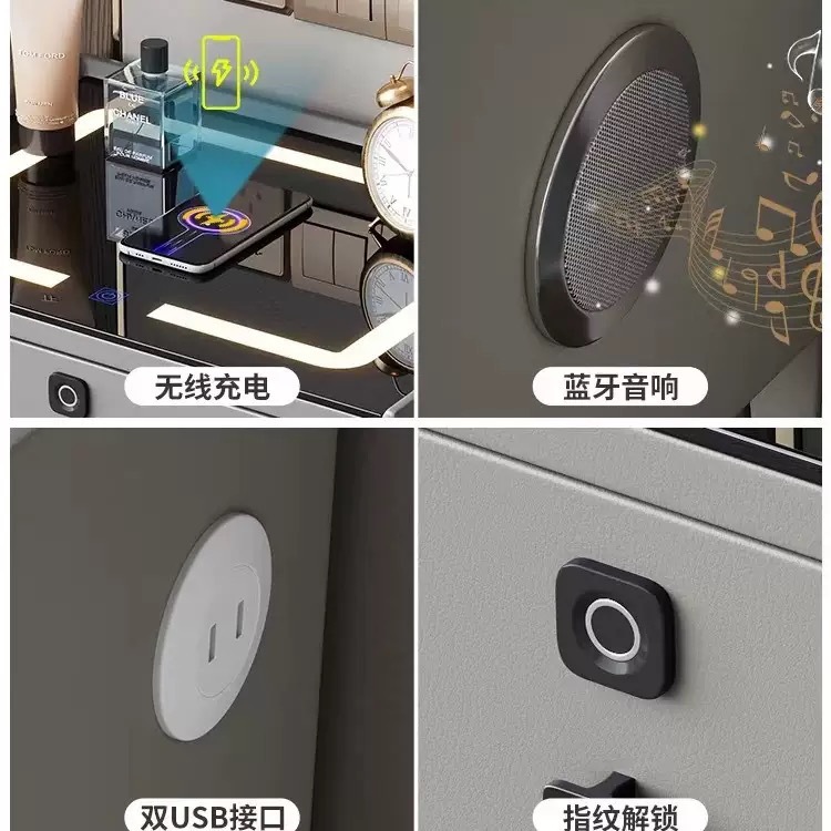 Mesa de cabecera inteligente transfronteriza moderna y simple carga inalámbrica con audio LED multifuncional gabinete de cabecera de dormitorio residencial