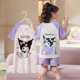 新款卡通儿童夏季套装女童睡裙短袖薄款中大童青少年女孩家居服