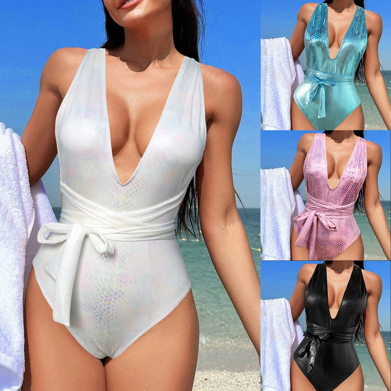 2024 new European and American solid color one-piece swimsuit cross-border in stock solid color tight backless women's ins style swimsuit