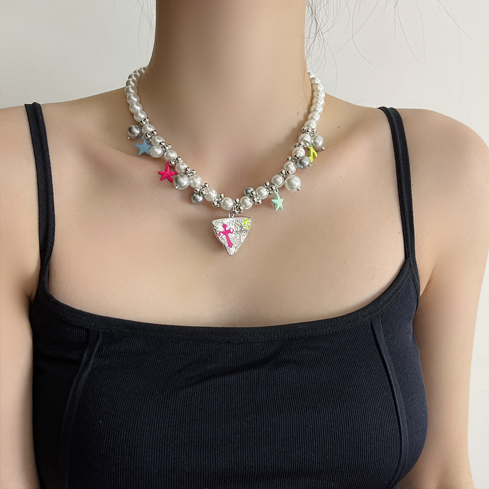 Geometric Star Elegant Lady Modern Style Acrylic Imitation Pearl Alloy Multi Charms Necklace Wholesale display picture 1