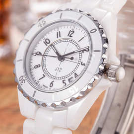 Quartz Watch白色陶瓷手表小香j12女士石英表防水蝴蝶扣情侣手表