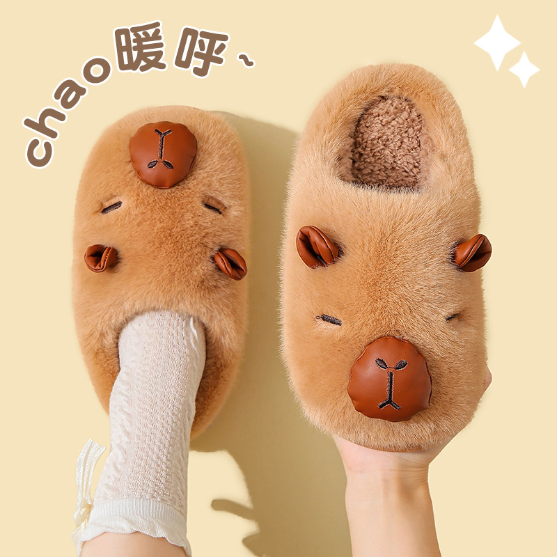 Zapatillas de algodón Capiballa para mujeres 2025 nuevo invierno de otoño para el hogar interior calentador de peluche antideslizante pareja de algodón