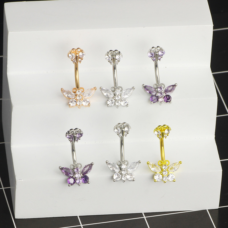 Inlay Design 1 Piece Belly Rings Simple Style Classic Style Solid Color 304 Stainless Steel Inlay Zircon Belly Rings