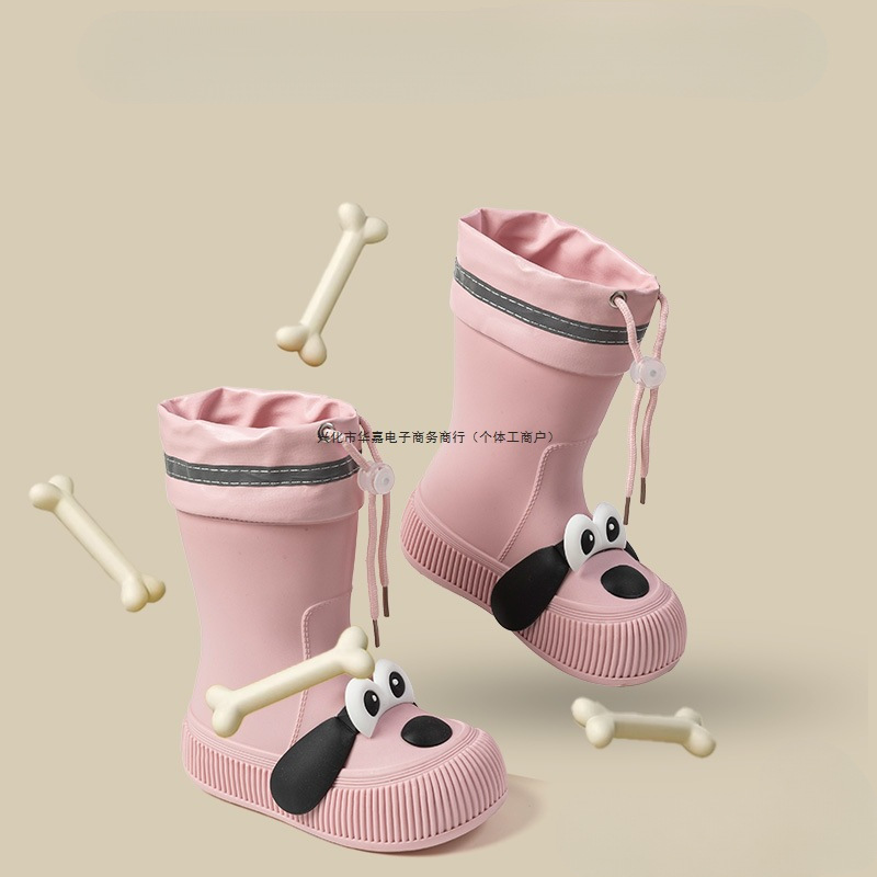 Children's Rain Boots for Girls New Cute Cartoon Puppy Water Shoes Outdoor Waterproof Boys All Year Round Fleece-Lined Pvc Soft Bottom