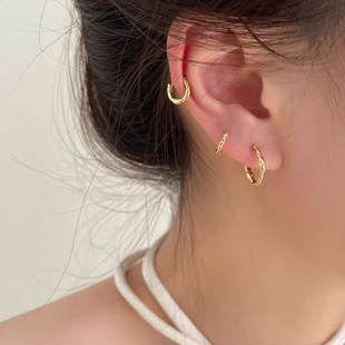 Earrings niche high-grade ear ring ear bone nail silver needle earrings female ring ear buckle cold wind ear piercing earrings summer