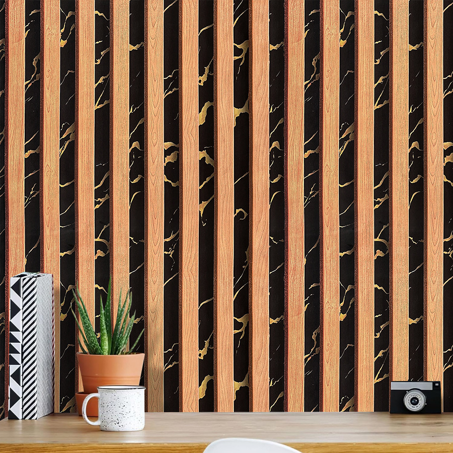 Papel pintado autoadhesivo de madera y mármol negro y amarillo_voghion.com