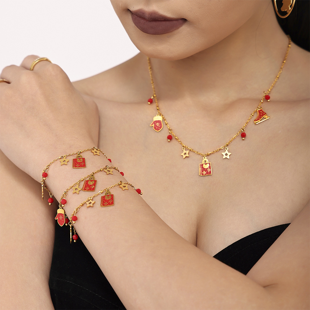 Colgante de Navidad elemento esmaltado colgante pulsera de acero inoxidable horno PVD galvanizado 18K conjunto de oro