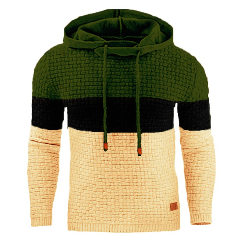 Autumn and Winter New European and American Men's Jacquard Sweater Long Sleeve Hoodie Warm Color Hooded Sweatshirt Jacket