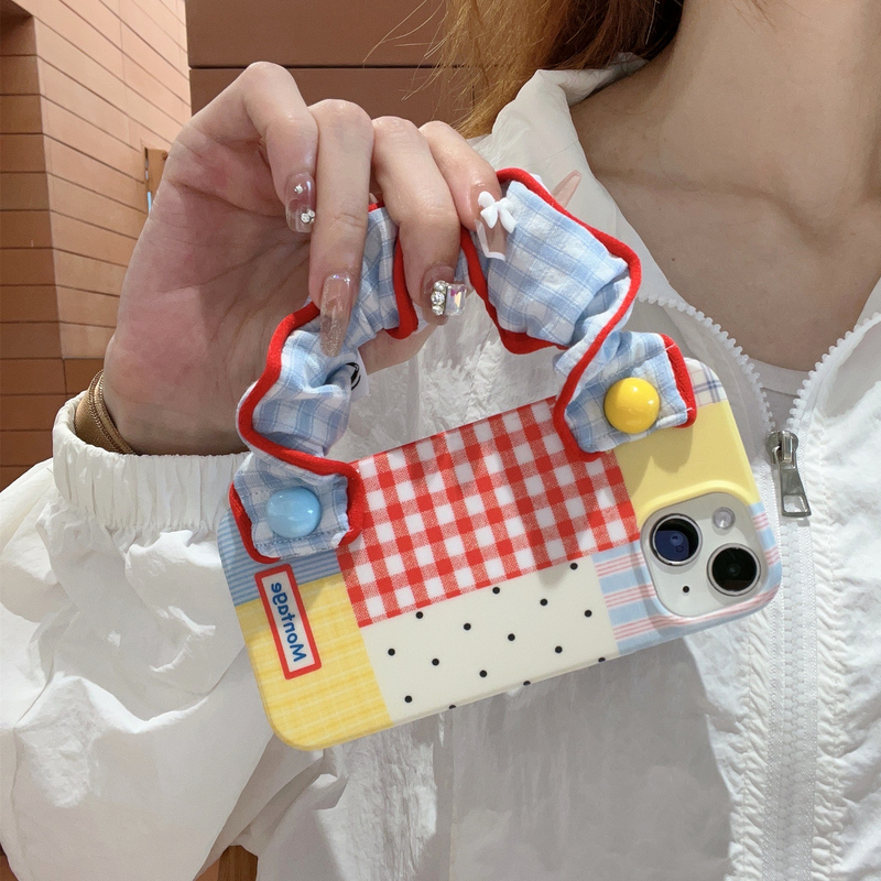 Summer Ins Blue Plaid Anti-Fingerprint Wristband Suitable for iPhone 16 Pro Max Apple 17 Phone Case