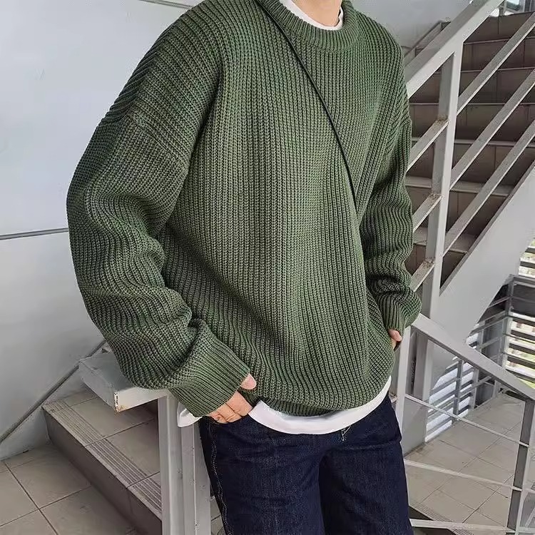 Fashionable demi-season knitted sweater with a round collar for…