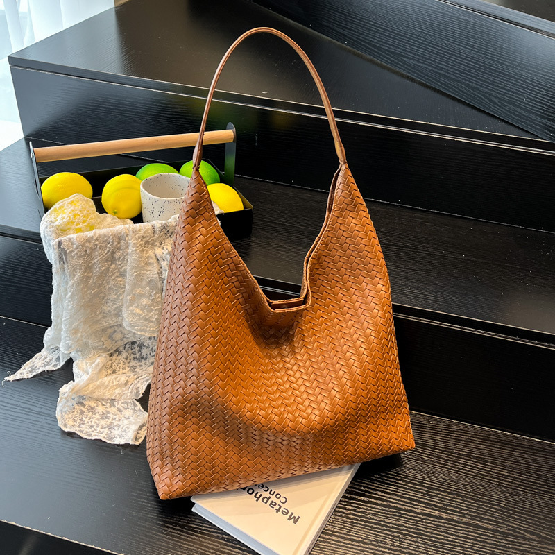 Bolso Tote Tejido Retro de PU de Gran Capacidad para Uso Diario