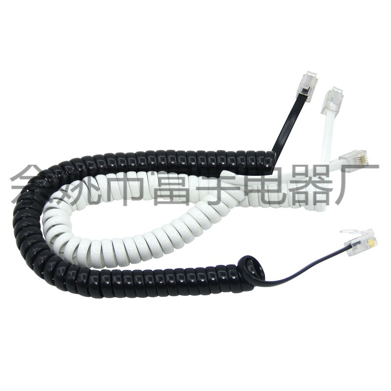 4-core Telephone Earpiece Cable Spring Telescopic Telephone Cable RJ11 4p Fixed Telephone Cable Black and White