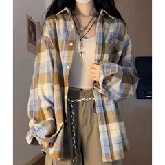 JGIRL日系格子衬衫女设计感小众春夏韩版宽松原宿BF慵懒风外套