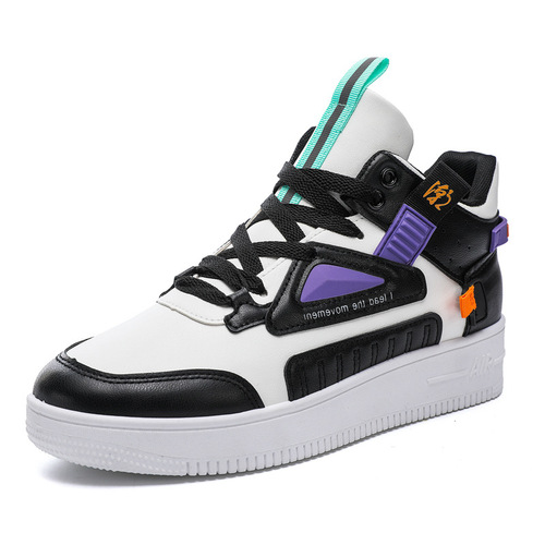  spring new national trend color-blocked high-top shoes Korean style fashionable white shoes men's platform youth sneakers