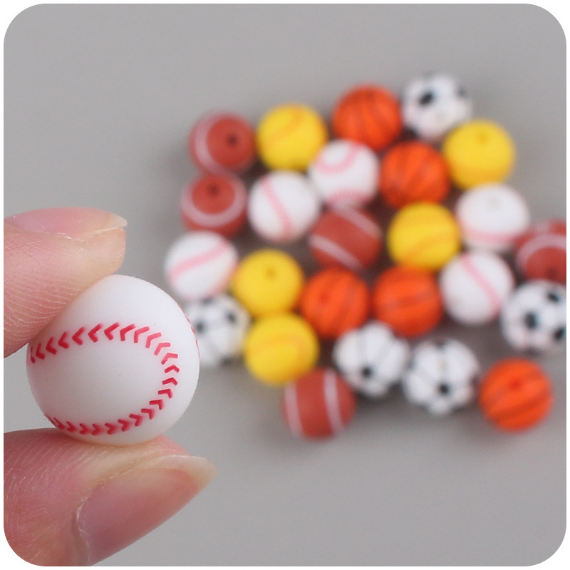 15mm de dibujos animados de fútbol de impresión de calidad alimentaria cuentas de silicona joyería de bricolaje chupete cadena mordedor pulsera collar accesorios pequeños