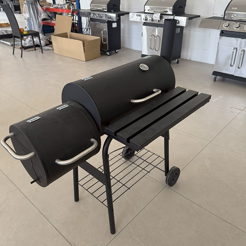 Коптильня-гриль с портативной угольной BBQ, боковой топливник, складная полка и колеса