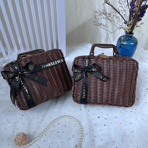 Rattan box, rattan suitcase, retro gift box, caramel color rattan box, wedding high-end men's accompaniment gift box