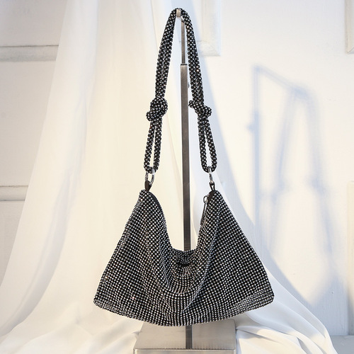 Factory direct sales cross-border new style knotted rhinestone full diamond dinner bag handmade diamond armpit bag banquet handbag for women