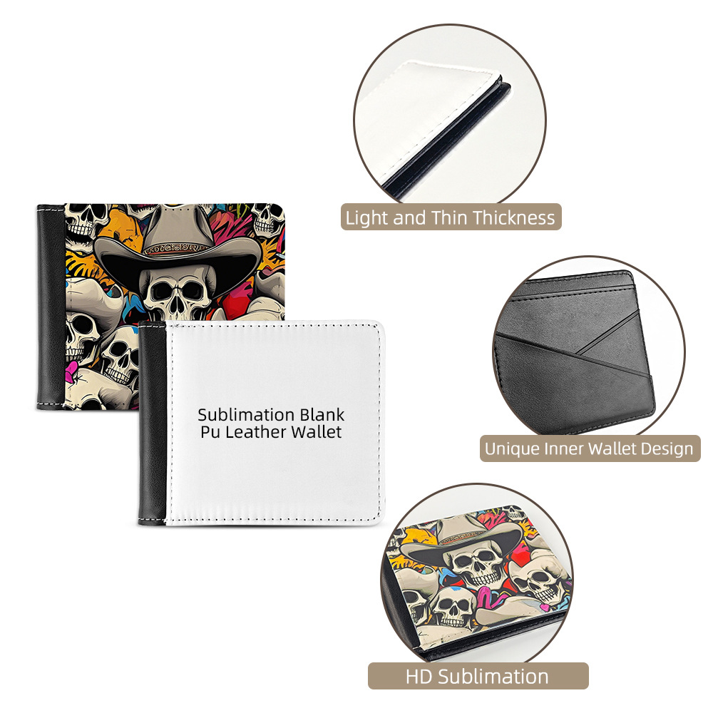 Fábrica directa de transferencia de calor billetera transfronteriza en blanco PU cuero tarjeta de sublimación en caliente billetera plegable al por mayor