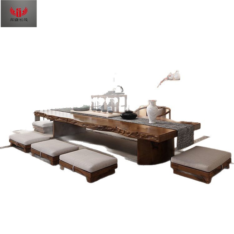 Mesa y silla de té de tatami de madera sólida combinación de tabla de té de madera de tronco, mesa de té Zen, mesa larga, mesa baja, balcón, nuevo medio image 6