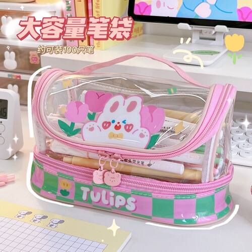 Pen bag with Ins cold wind transparent stationery bag, large capacity, high temperament simple primary school student stationery box, suitable for middle school students