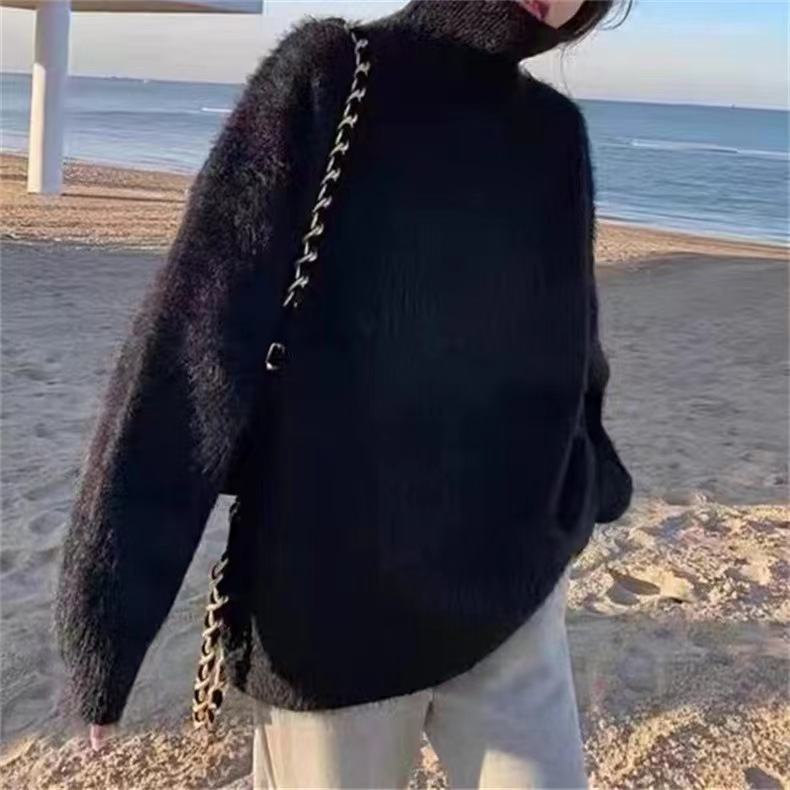 Flauschiger Damen Pullover Mit Stehkragen In Nerzfelloptik_voghion.com