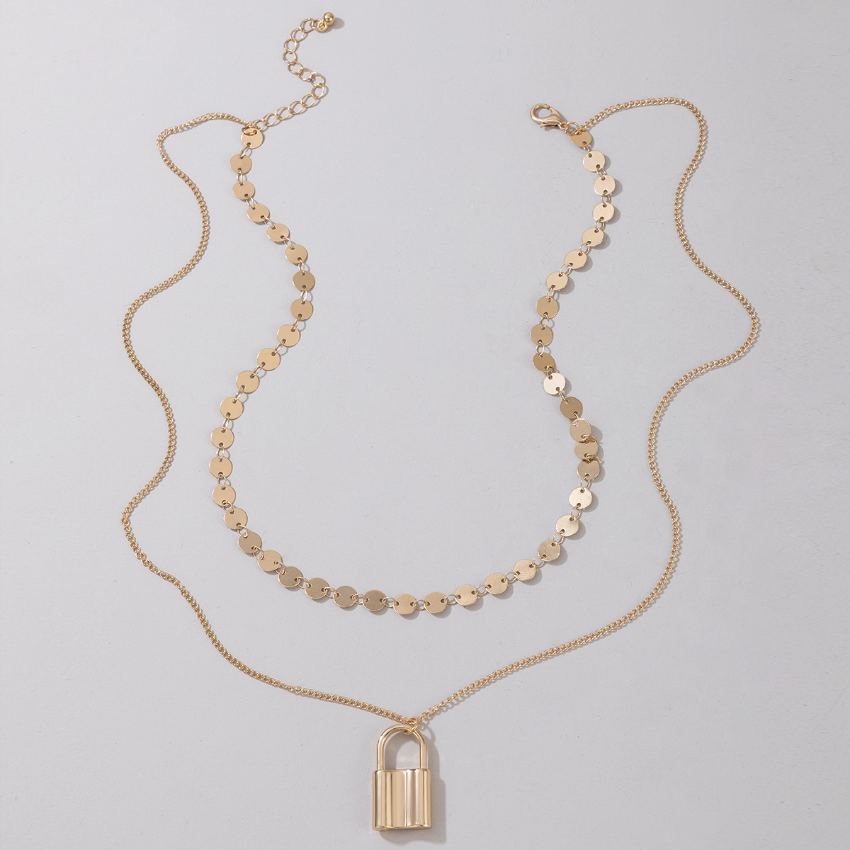 Simple Lock-shaped 2-layer Necklace display picture 2