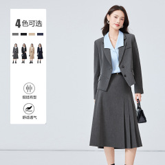 面接用グレーのビジネススーツ、女性用春の新作、小柄な女性、会社員、大学生、通勤、フォーマルな女性用スカートスーツ