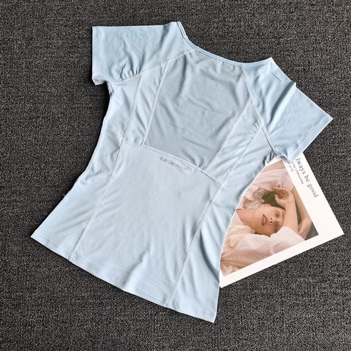 Summer Sports Short-Sleeve T-Shirt for Women, Mesh Sports Top, Quick-Drying Breathable Yoga Shirt, Fitted Elastic Training Running Fitness T-Shirt