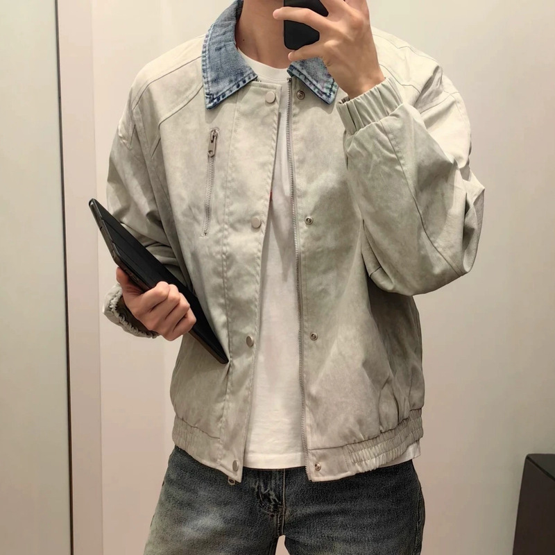 J.M.H Men's Faux Two-Piece Denim Patchwork Turn-Down Collar Jacket with Deconstructed Design, Cleanfit Trendy Casual Jacket J.M.H Men's Faux Two-Piece Denim Patchwork Turn-Down Collar Jacket with Deconstructed Design, Cleanfit Trendy Casual Jacket