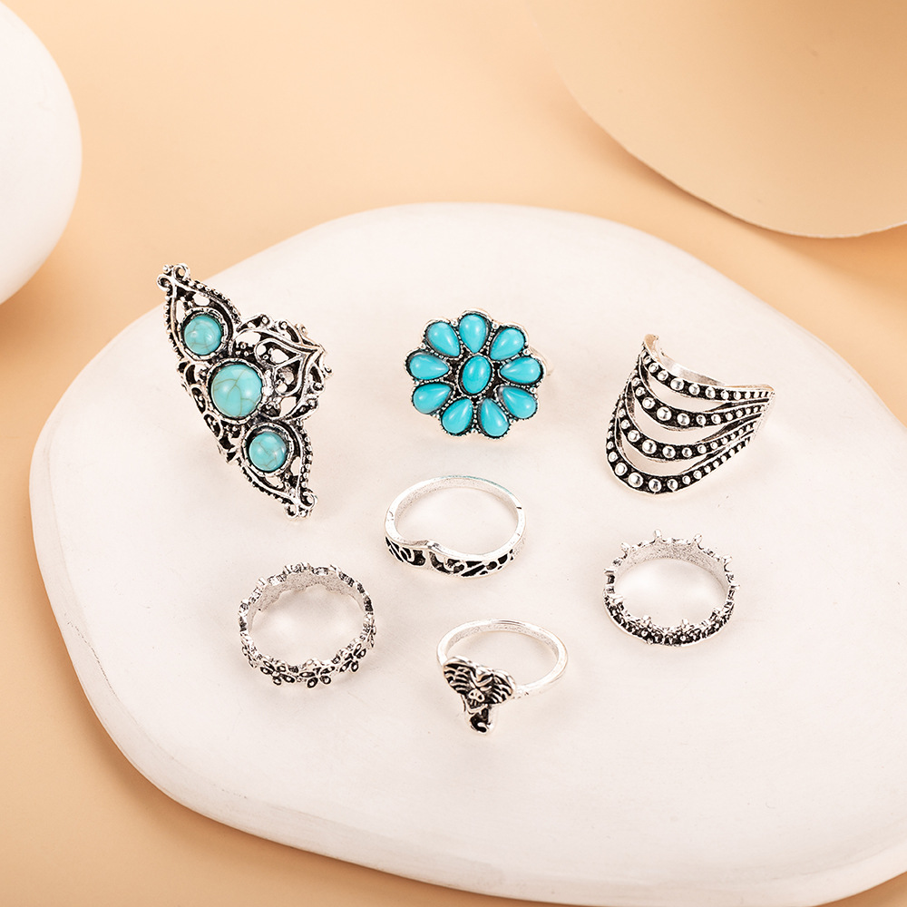 60g Weight December Birthstone Turquoise Inlay Material Rings Classification One Size Ring Size 1 Set Quantity Carnival, Street, Bar Occasion Alloy Material Leaf, Round, Snake Pattern Women's Gender Plating, Inlay Design Exaggerated, Ethnic Style, Cool Style Style Exaggerated Ethnic Style Cool Style Leaf Round Snake Alloy Plating Inlay Turquoise Women's Rings 44