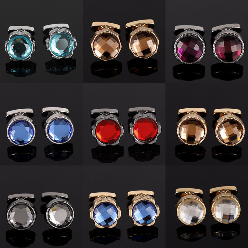 Golden round multicolor minimalist gemstone crystal cufflinks for men and women shirt cuff cufflinks minimalist silver floral cufflinks