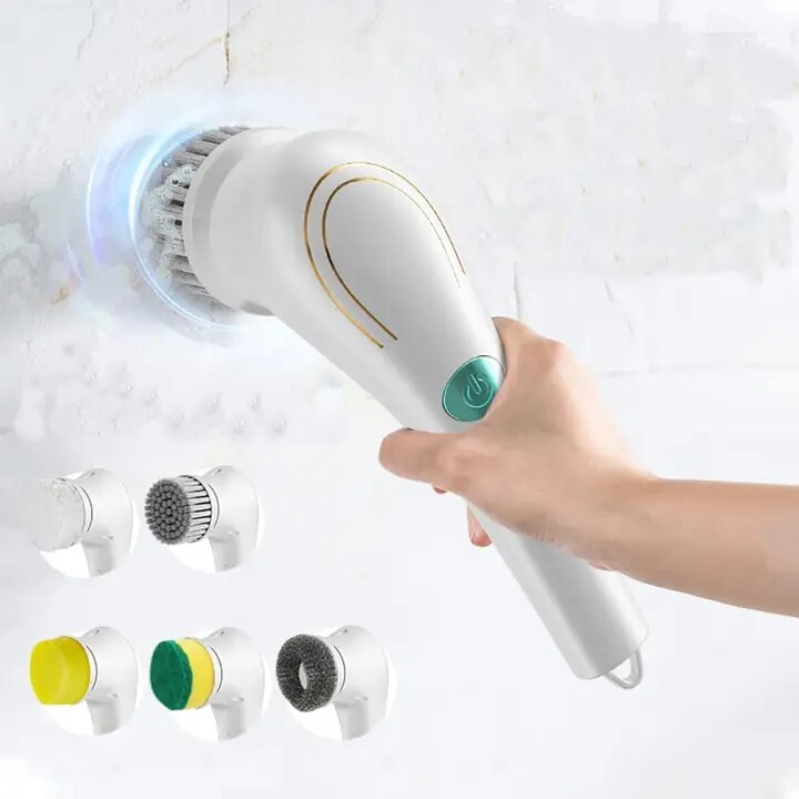 Electric Rotating Scrubber with 5 Brush Heads, Cordless Cleaning Brush for Bathtub and Tile Scrubbing, Suitable for