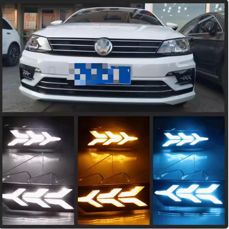 15-18 Nuevas luces diurnas Speedster edición de modificación LED dirección fluye luz amarilla diurna barra delantera niebla
