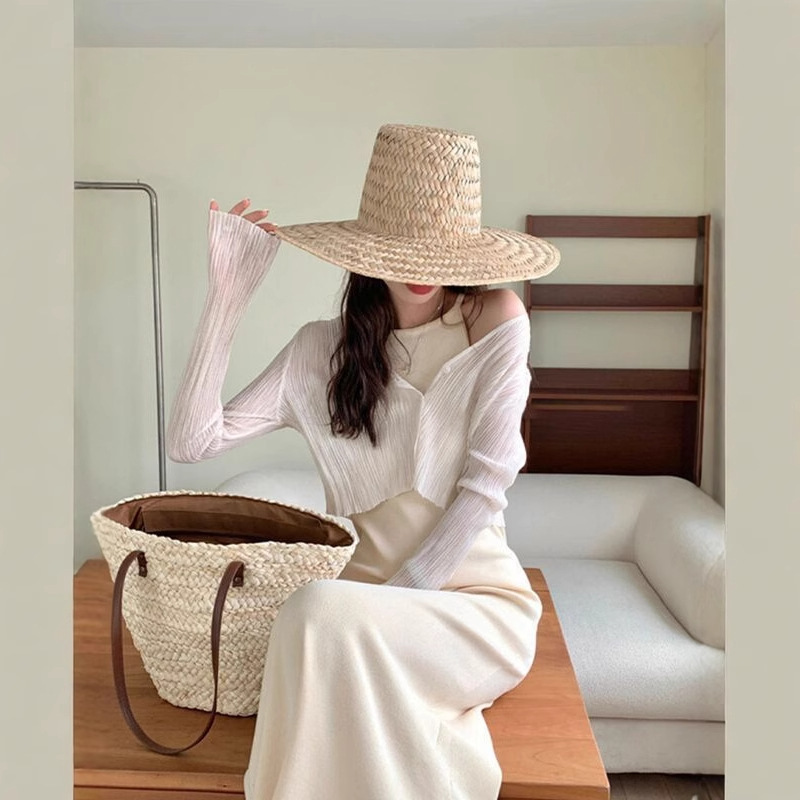 Thin Ice Silk Knitwear Women's Short Sunscreen Cardigan Summer Blue Shawl Blouse Air-conditioning Shirt Small Waistcoat