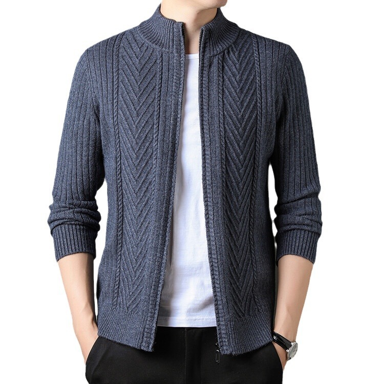 Nuevo suéter cárdigan informal de invierno 2023 para hombre, de manga larga, estilo ejecutivo, con cuello alto, tejido de punto para hombre
