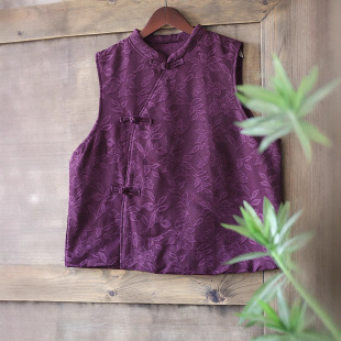 S082 Spring and Autumn New Jacquard Cotton and Linen Zen Collar Chinese Buckle Cotton and Velvet Vest