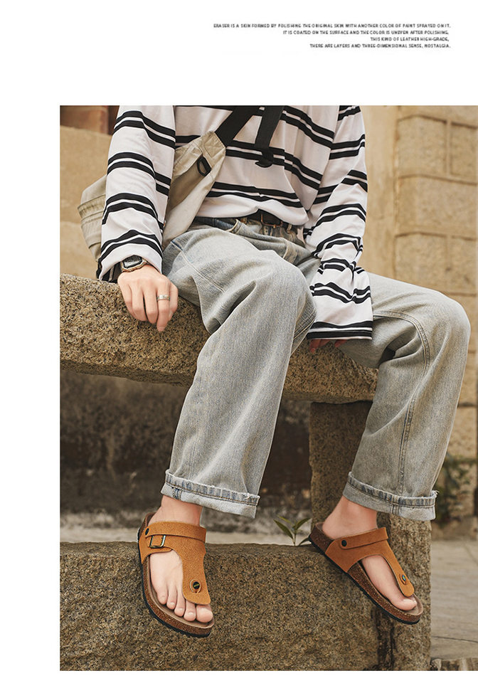 Dép sandal nam quai ngang kẹp chân đế gỗ phong cách Birken, thoáng khí đi biển — Màu đen, Nâu vàng, Trắng be chi tiết 22