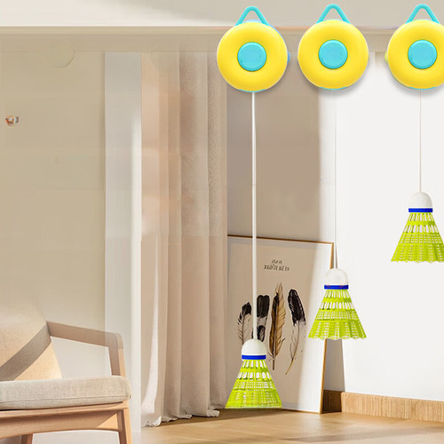 Badminton training rebounder with suction cup for solo practice, allowing one person to hit looping badminton back and forth.