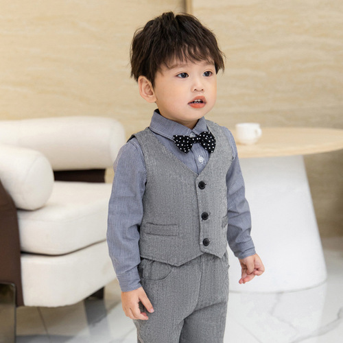 Children's suit autumn new style striped vest two-piece set one-piece drop-shipping baby boy's first birthday photography dress