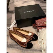 葡萄妈studiolee 新款通勤经典尖圆头蝴蝶结丝绒粗花呢浅口单鞋女