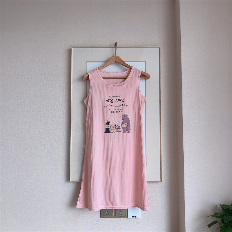 2024 chaleco de verano vestido de pijama con cojín de pecho de chicas de dibujos animados largo vestido sin mangas delgado ropa de hogar al por mayor