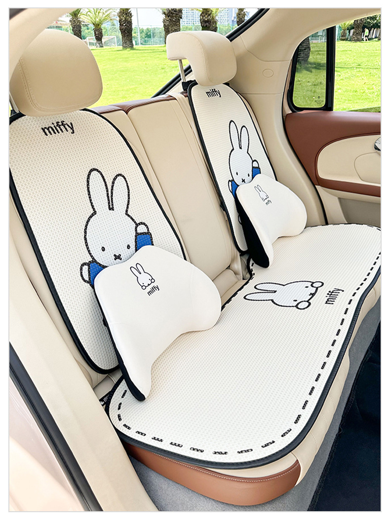 Authentic Miffy Headrest and Waist Pillow, Simple Car Neck Pillow, Ice Silk Honeycomb Breathable Car Pillow for All Seasons