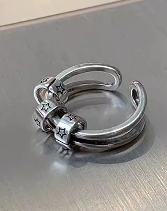Set di anelli a stella retro aperti e testurizzati per donna_voghion.com
