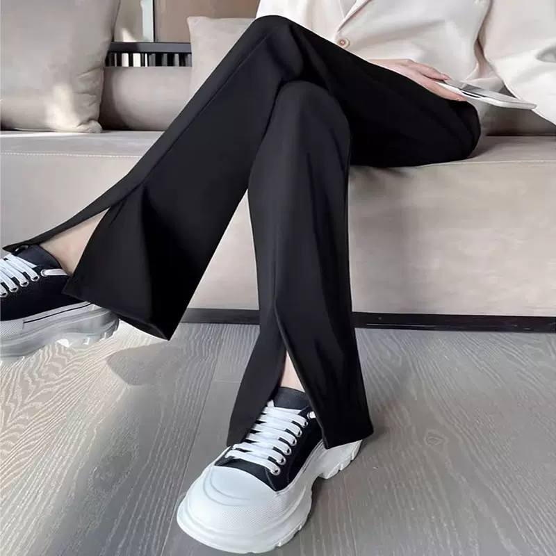 微喇西装裤女春夏季2025新款显瘦垂感高级感小个子喇叭开叉阔腿裤